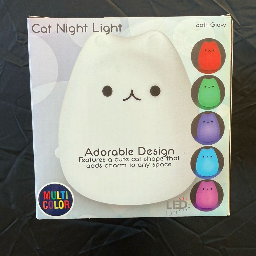 Soft Glow Cat 5.5in LED Night Light Color Changing Squishy Cute Kawaii Lamp NIB